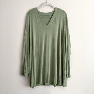 Susan Graver Lifestyle Womens Plus V-Neck Tunic Top Green Size 2X Soft Knit